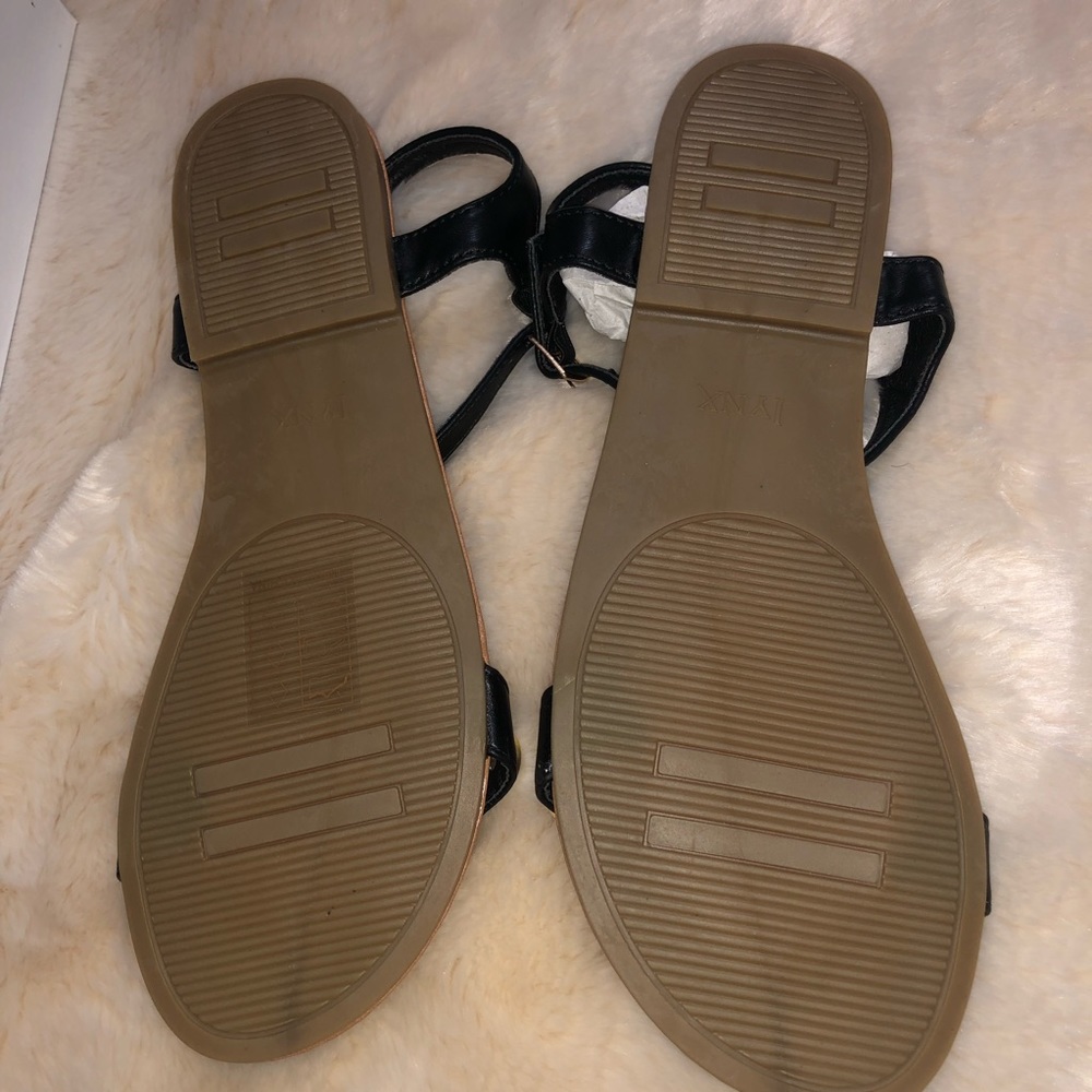 *NEW* Gold Pearl Black Strappy Sandals - Picture 4 of 8